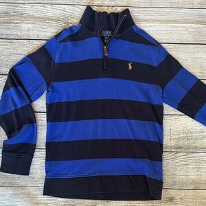 Polo Ralph Lauren Blue Black Striped 1/4 Zip Long Sleeve Shirt Size M 10 12